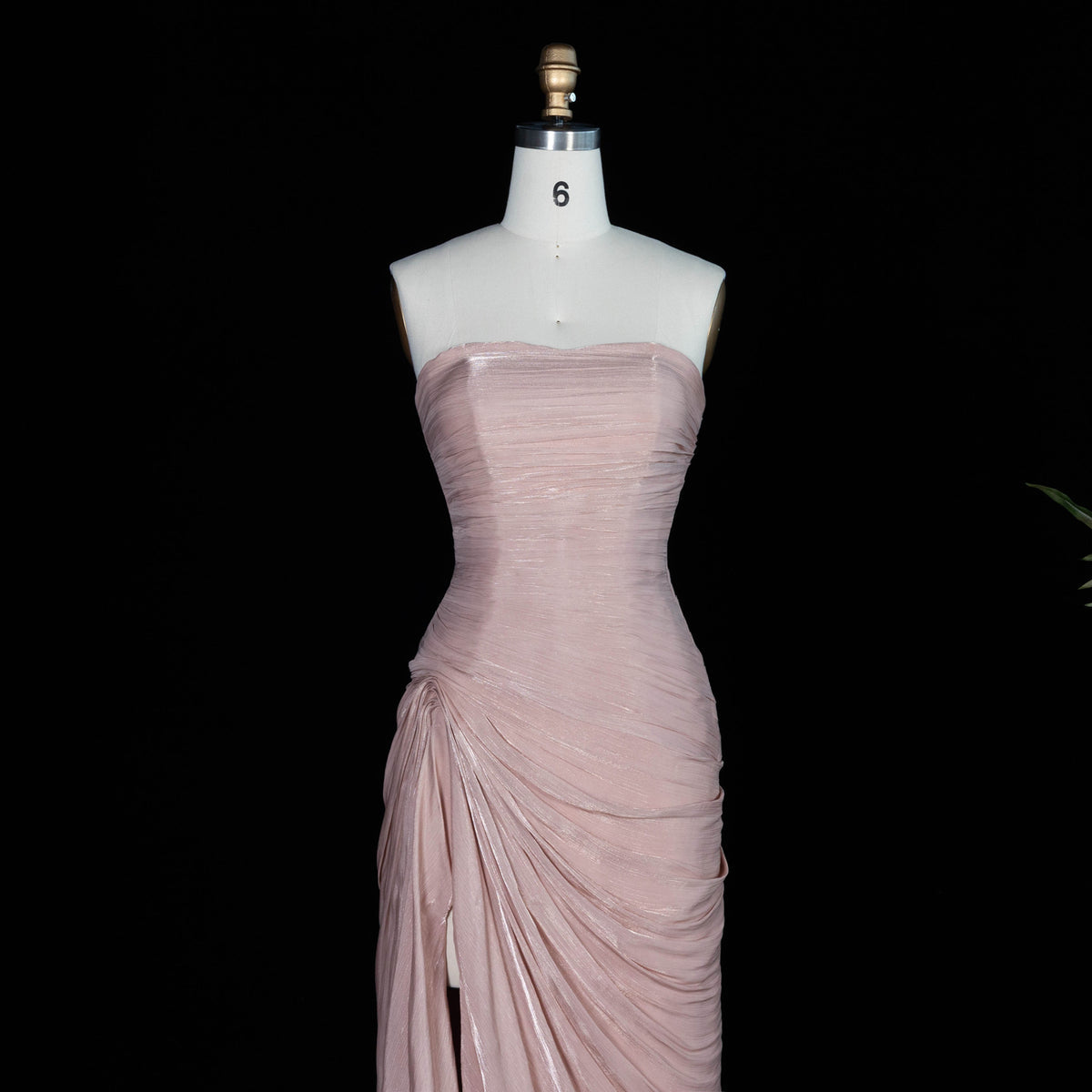 Luxury Rose Pink Strapless High Slit Evening Dress with Overskirt SF053