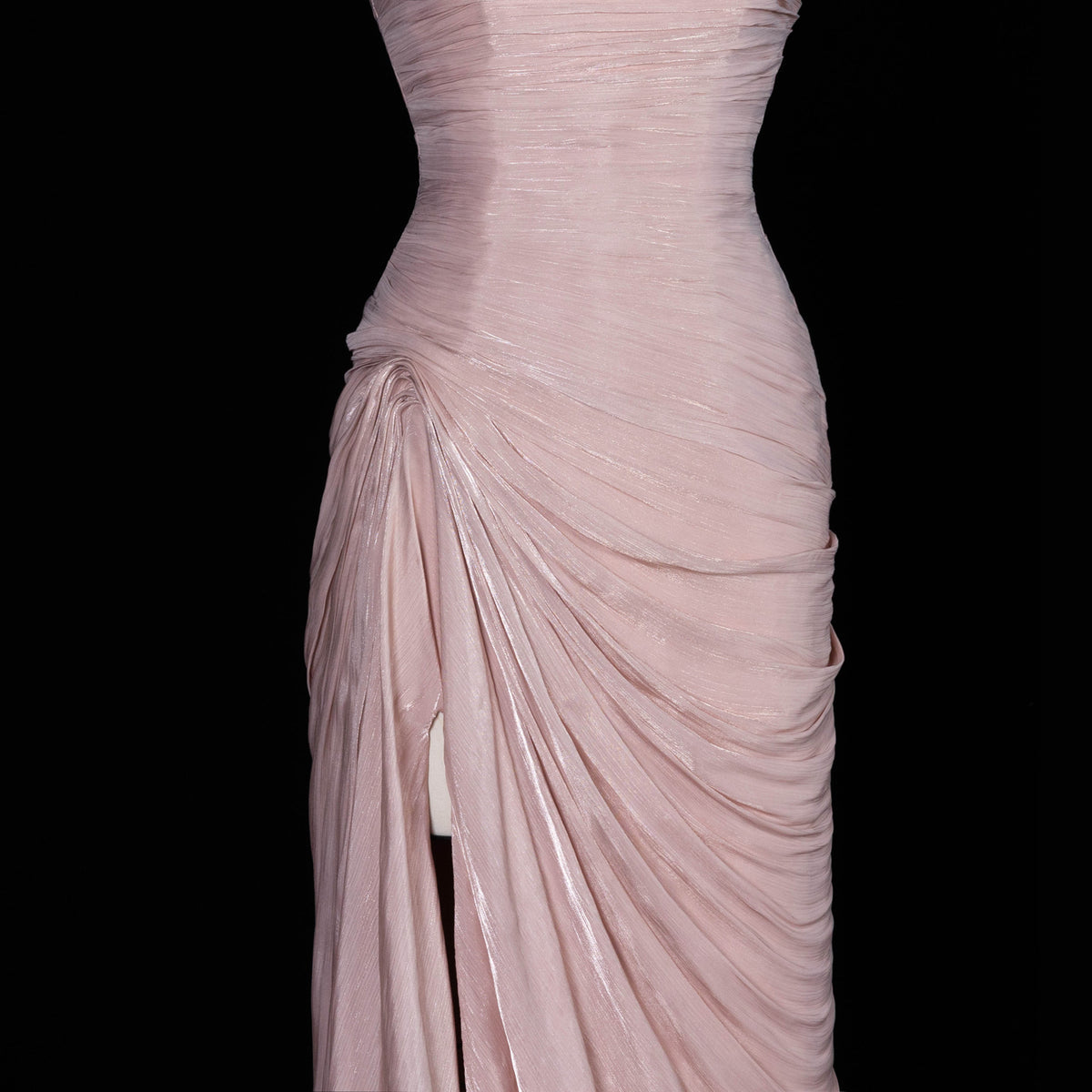Luxury Rose Pink Strapless High Slit Evening Dress with Overskirt SF053