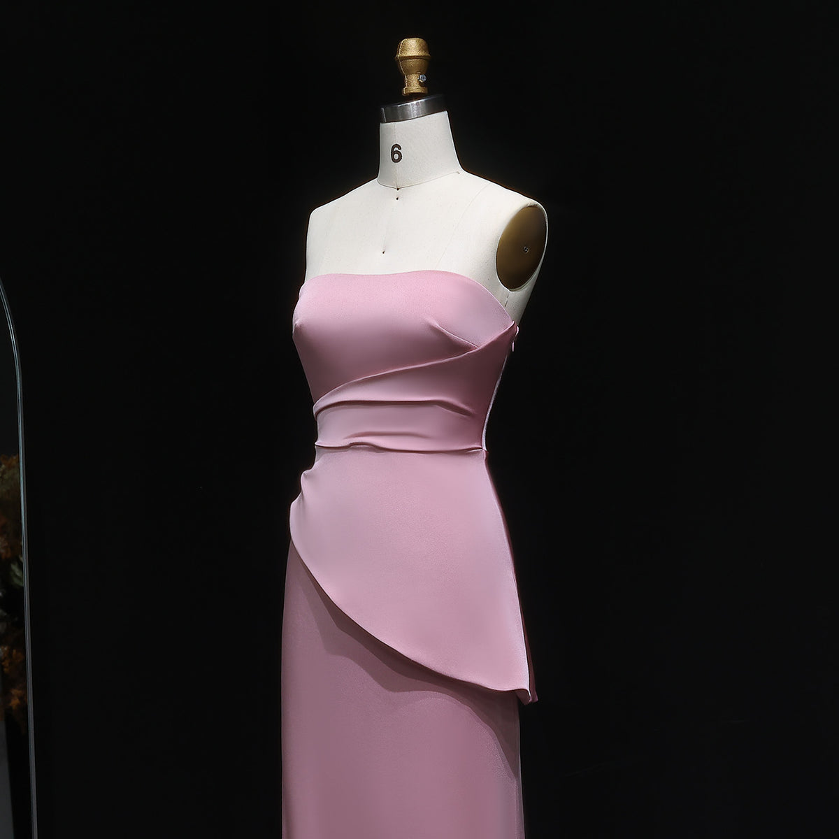 Dreamy Pink Plain Smooth Sleeveless Tube Top Gala Evening Dress SF213