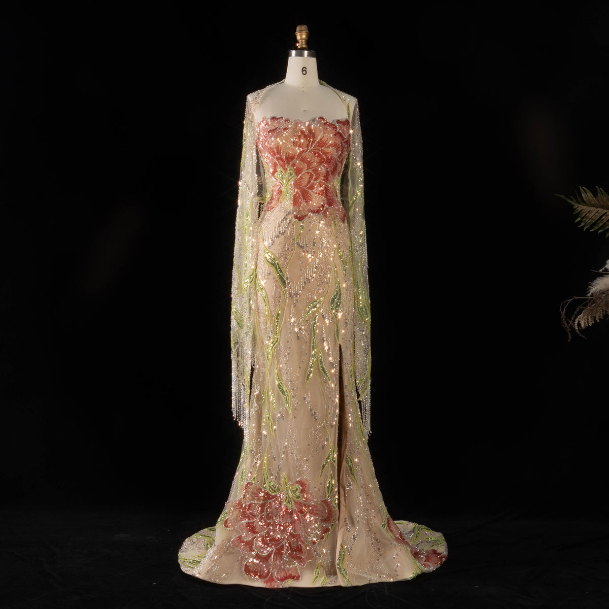 Luxury Embroidered Beaded Strapless Formal Evening Dress with Wrap SS396