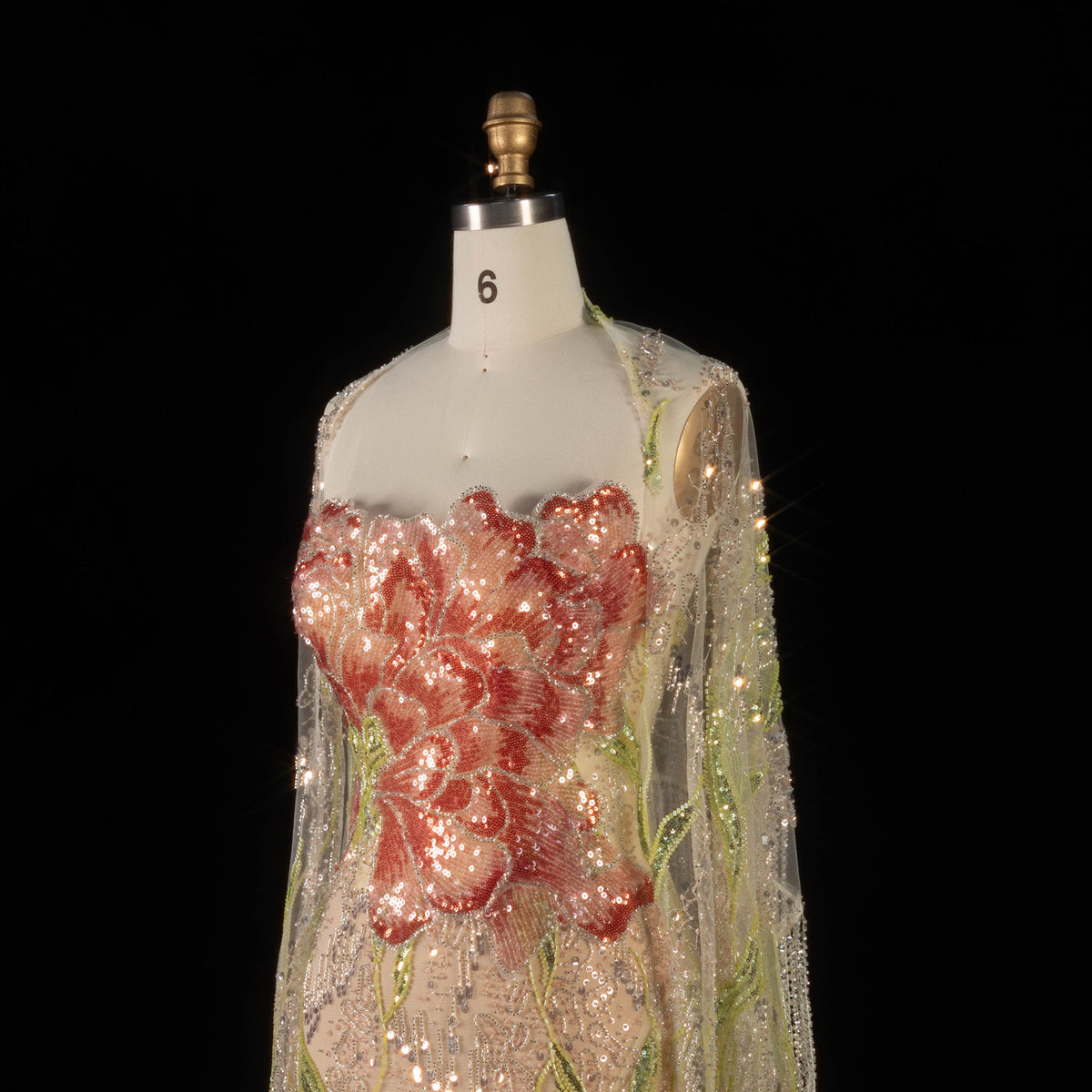 Luxury Embroidered Beaded Strapless Formal Evening Dress with Wrap SS396