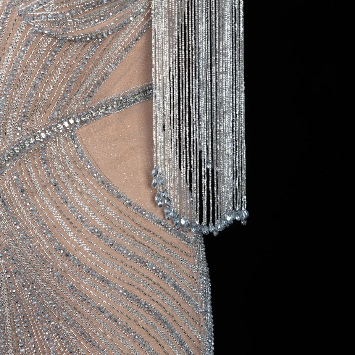 Pink Crystal Embellished Mermaid Gown with Shoulder Tassel Details SS067