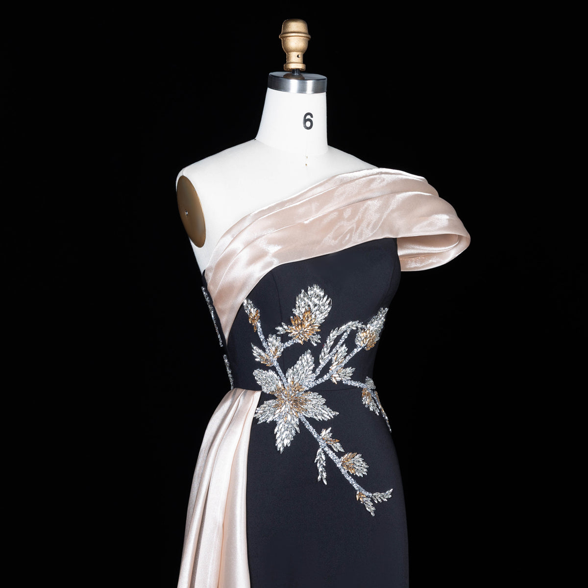 Elegant Satin 3D Floral Embroidery One-Shoulder Evening Dress SF414