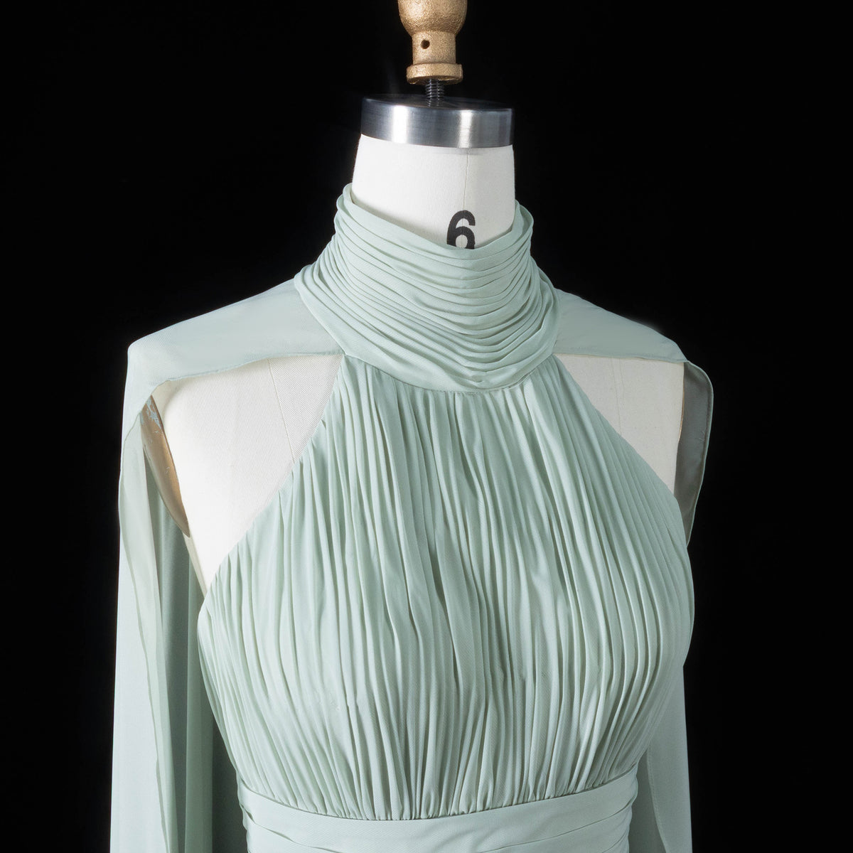 Glamorous Sage Green Airy Pleat Mesh Side Cape Stream A-Line Evening Dress SF187