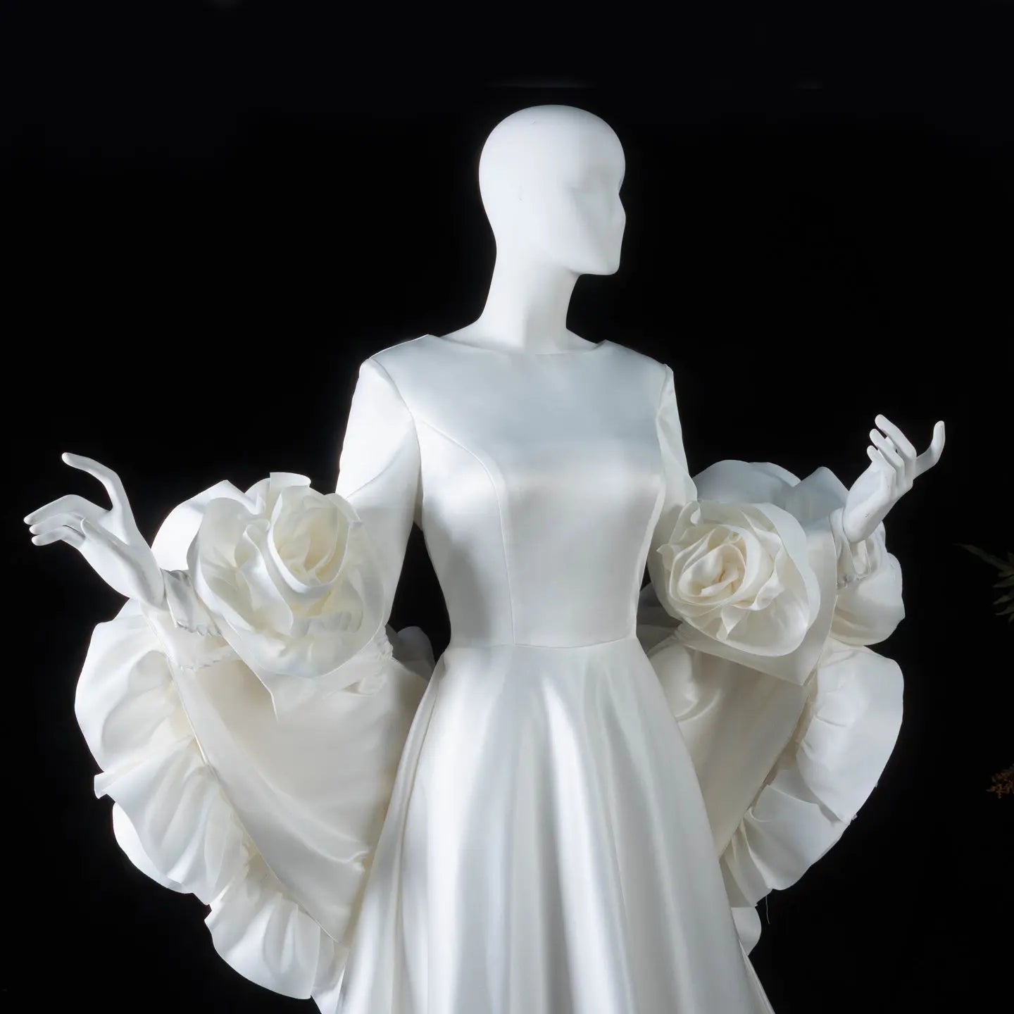 Ivory Romantic A-Line Satin Wedding Dress 3D Rose Floral With Veil SW661 - Ivory