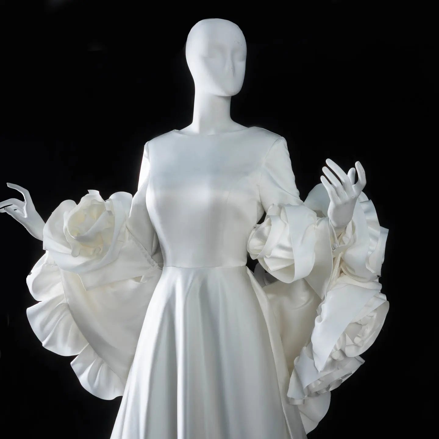 Ivory Romantic A-Line Satin Wedding Dress 3D Rose Floral With Veil SW661 - Ivory