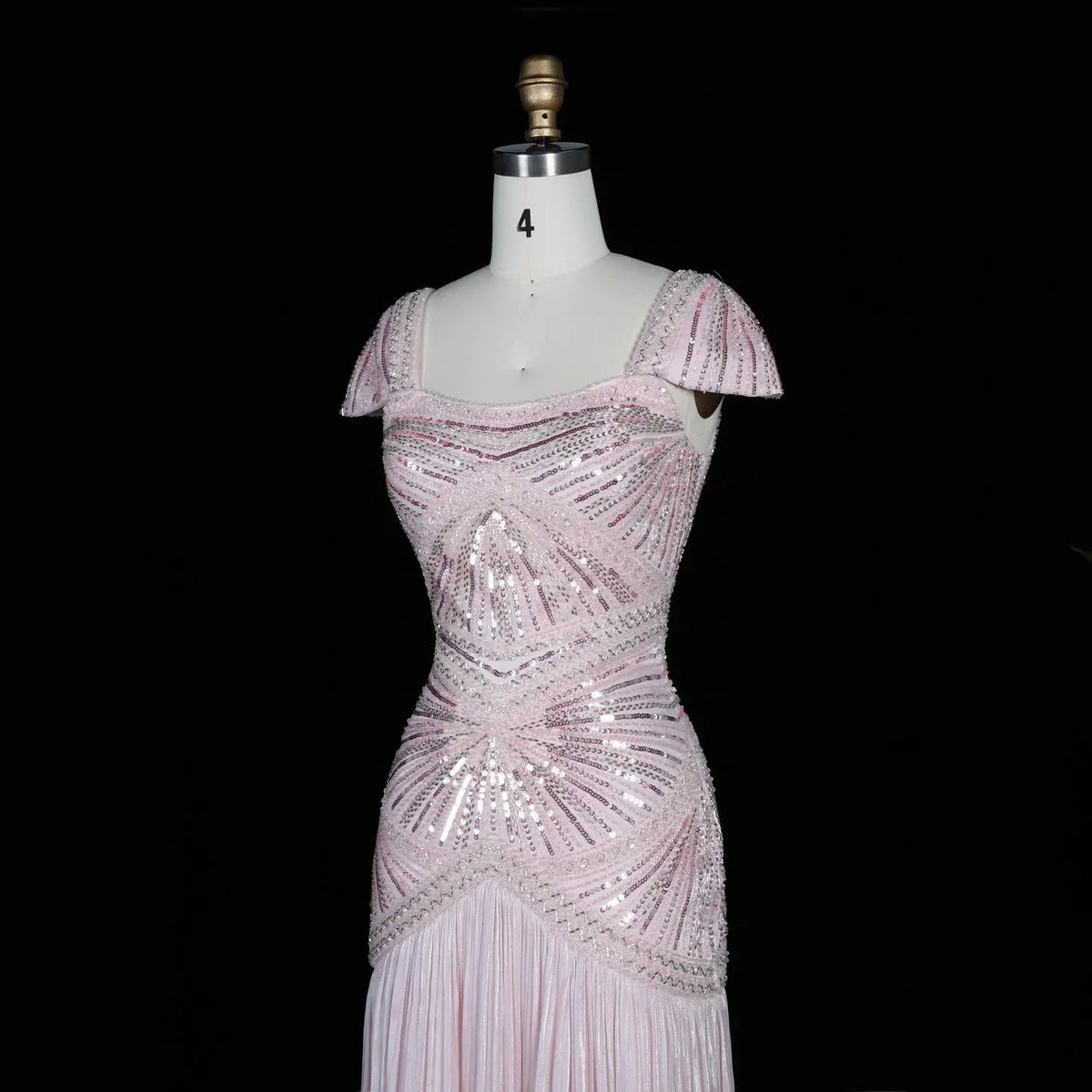 Rust Red Sequin Cap Sleeve Pleated Formal Evening Gown SS325