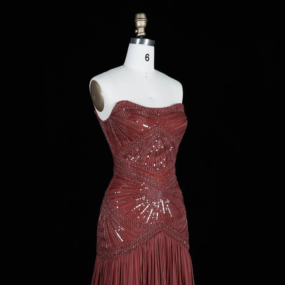 Rust Red Sequin Cap Sleeve Pleated Formal Evening Gown SS325