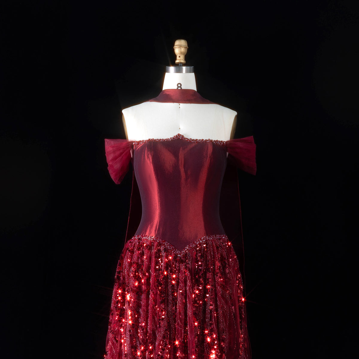 Luxury Wine Red Beaded Sequin Off-Shoulder Evening Dress with Scarf SS652