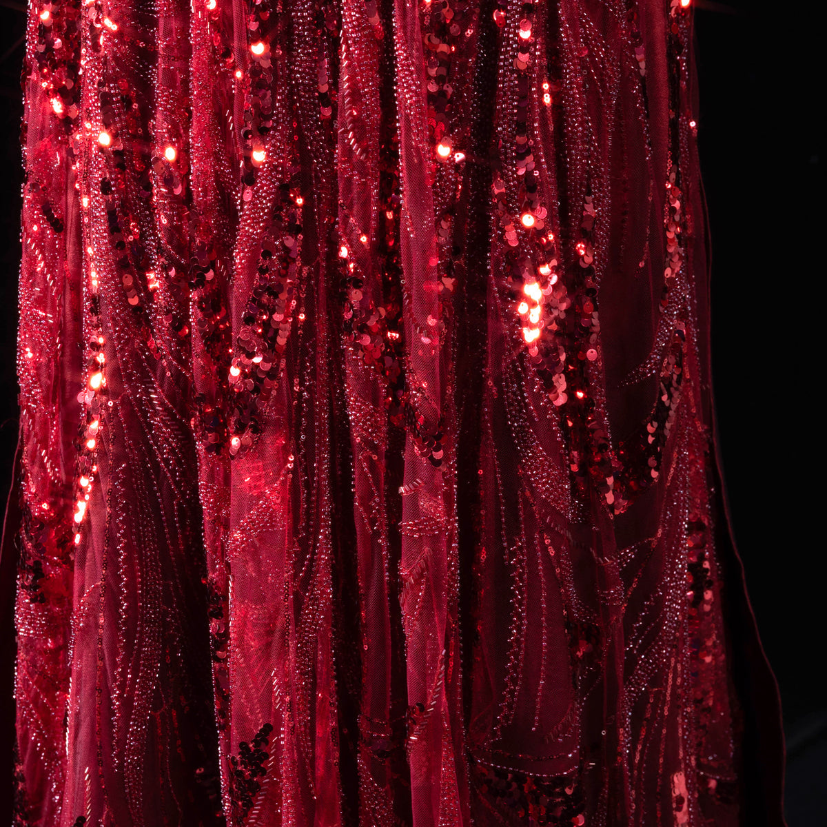 Luxury Wine Red Beaded Sequin Off-Shoulder Evening Dress with Scarf SS652