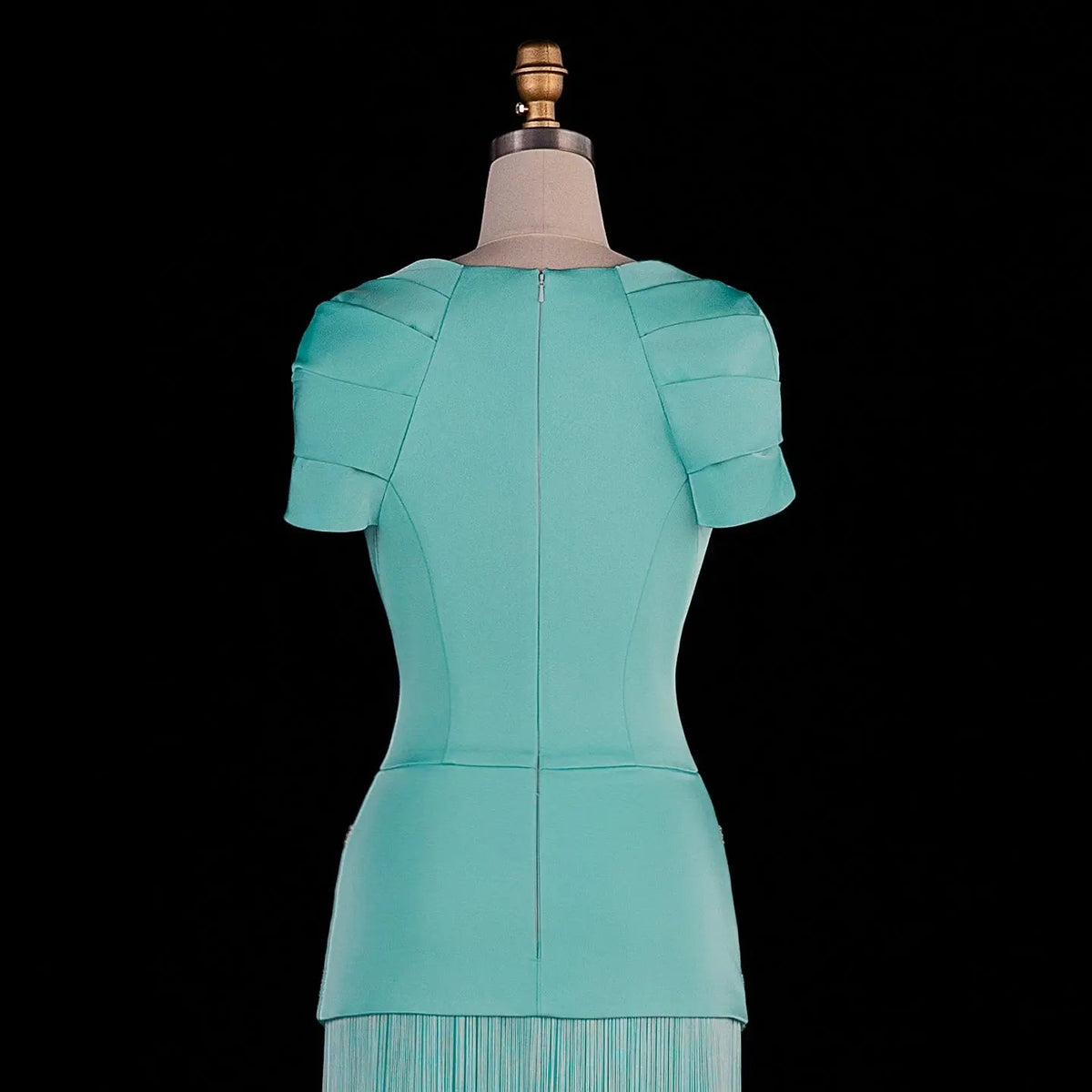 Aqua Blue Drop Waist Crystal Beaded Sheath Dress with Flowing Long Tassels SS292