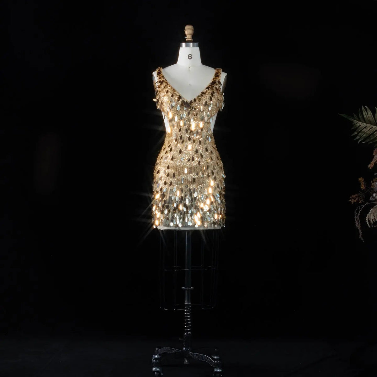 Gold Backless Homecoming Dress Embellished Sequin Mini Dress RM121