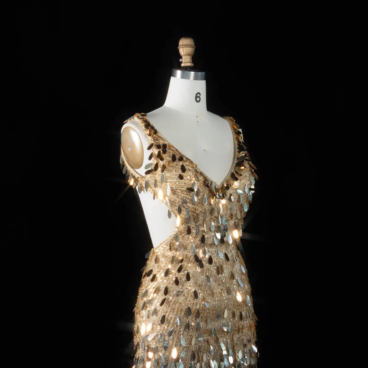 Gold Backless Homecoming Dress Embellished Sequin Mini Dress RM121