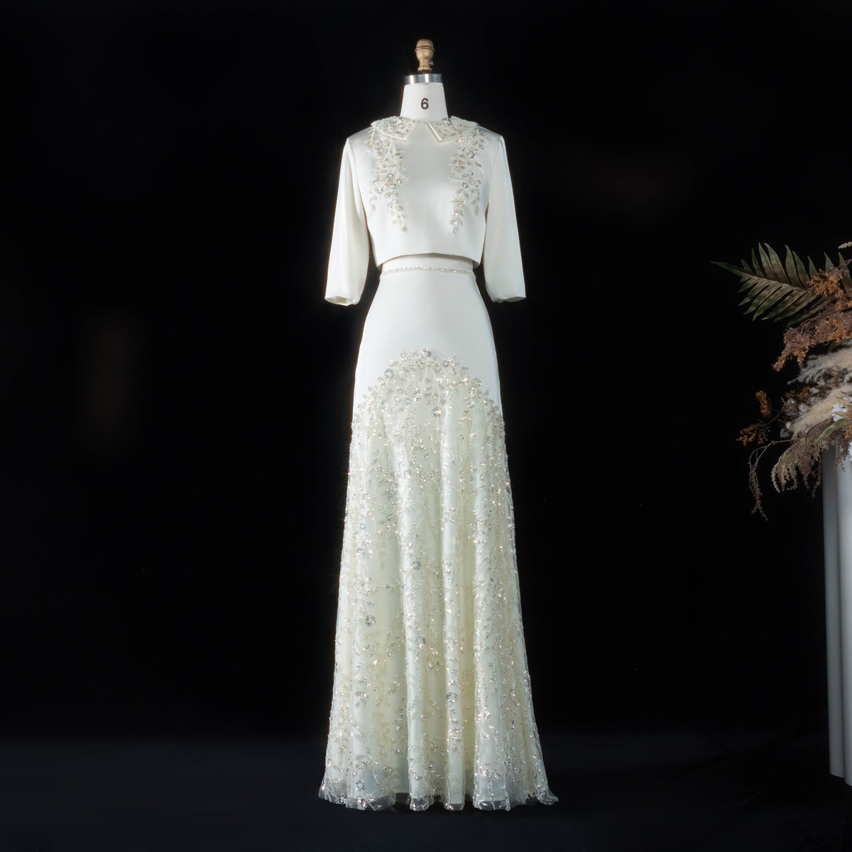 Elegant Arabic Beaded Two Piece Evening Dress with Sleeves SS214