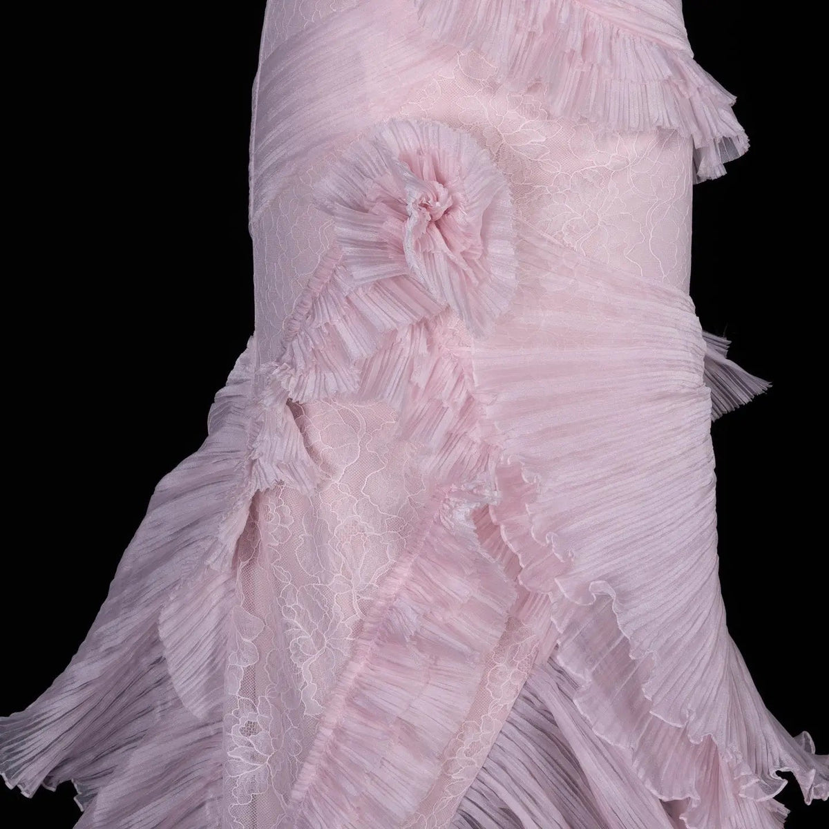 Pink Lace Halter Neck Ruffle Mermaid Evening Dress SF216