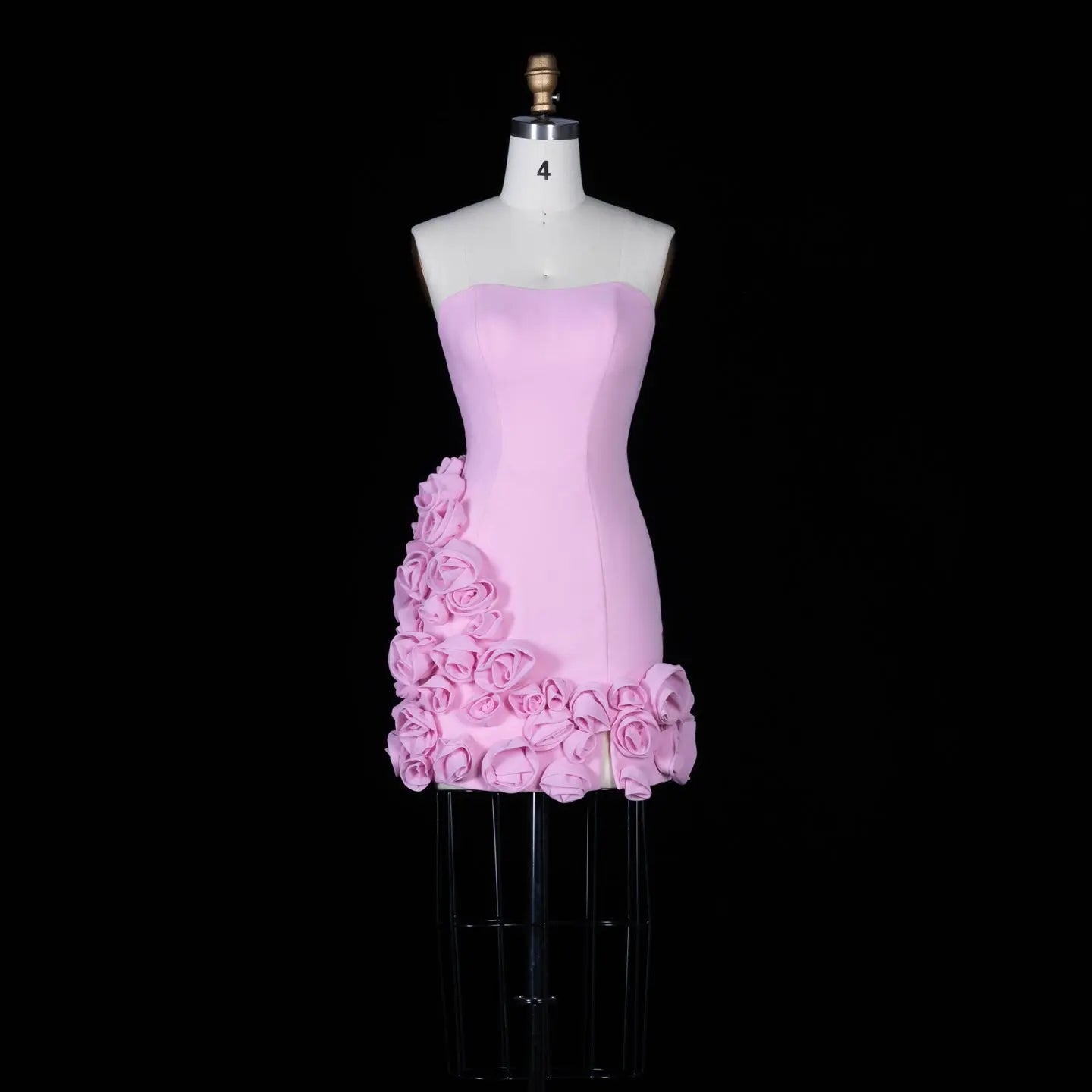 Pink 3D Floral Strapless Mini Dress Fitted Birthday Party Dress RM148
