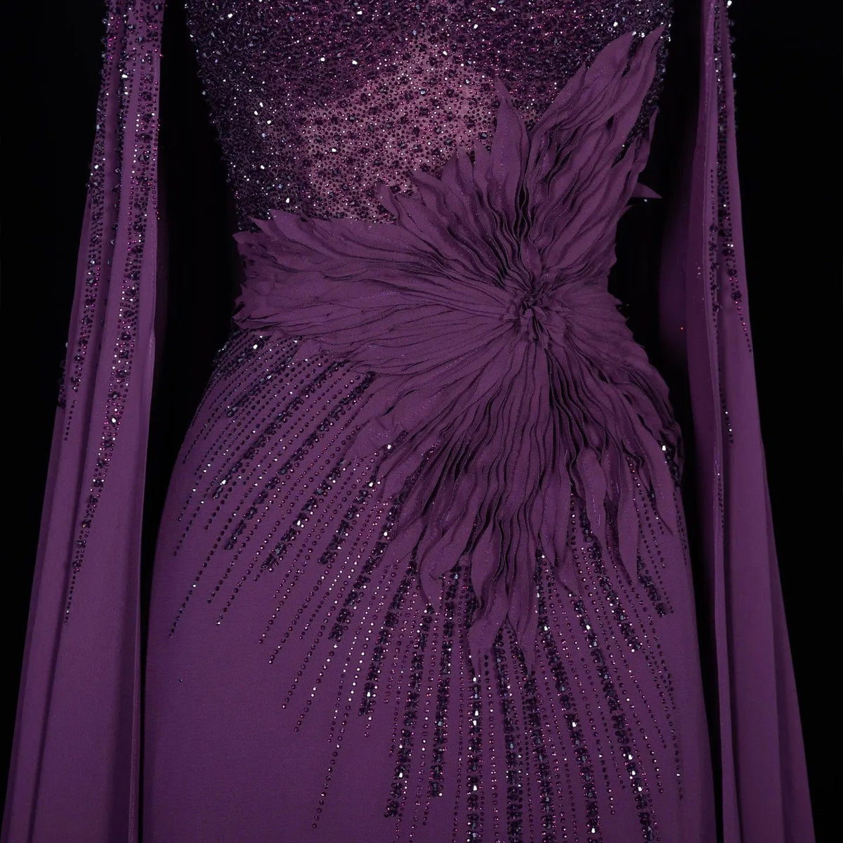 Navy Blue Beaded Cape Sleeve Cutout Formal Evening Gown SS074