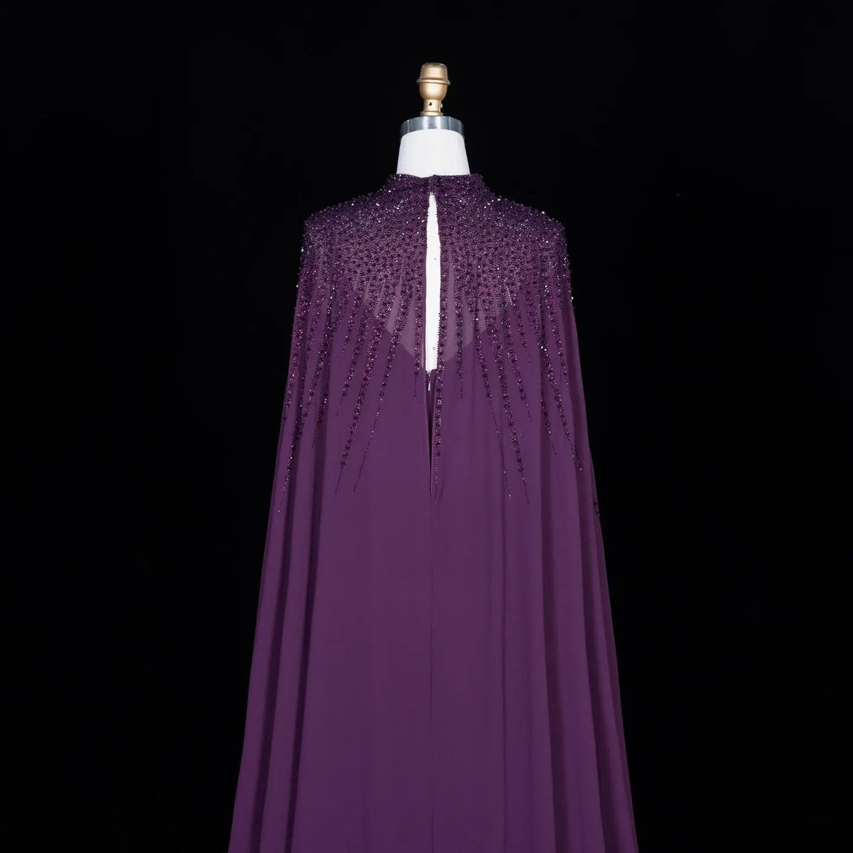 Navy Blue Beaded Cape Sleeve Cutout Formal Evening Gown SS074