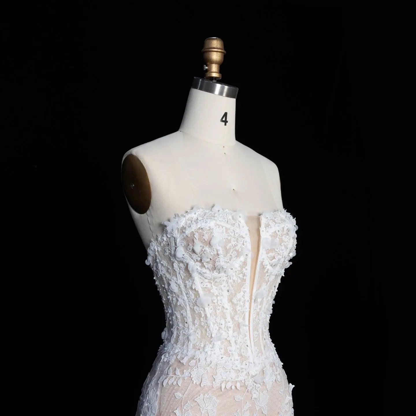 White Nude Lace Fairytale Mermaid Wedding Dress 3D Floral Train SW649 - White Nude