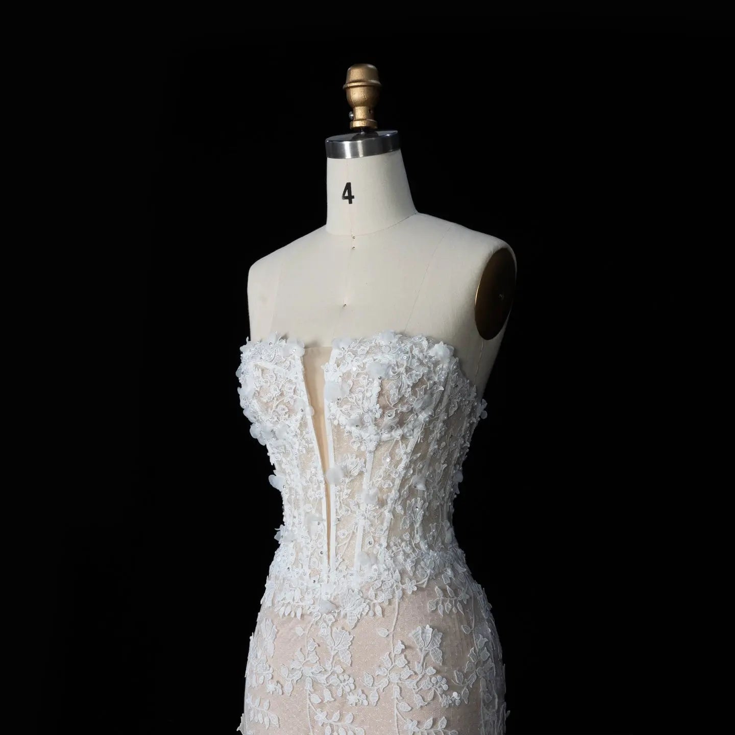 White Nude Lace Fairytale Mermaid Wedding Dress 3D Floral Train SW649 - White Nude