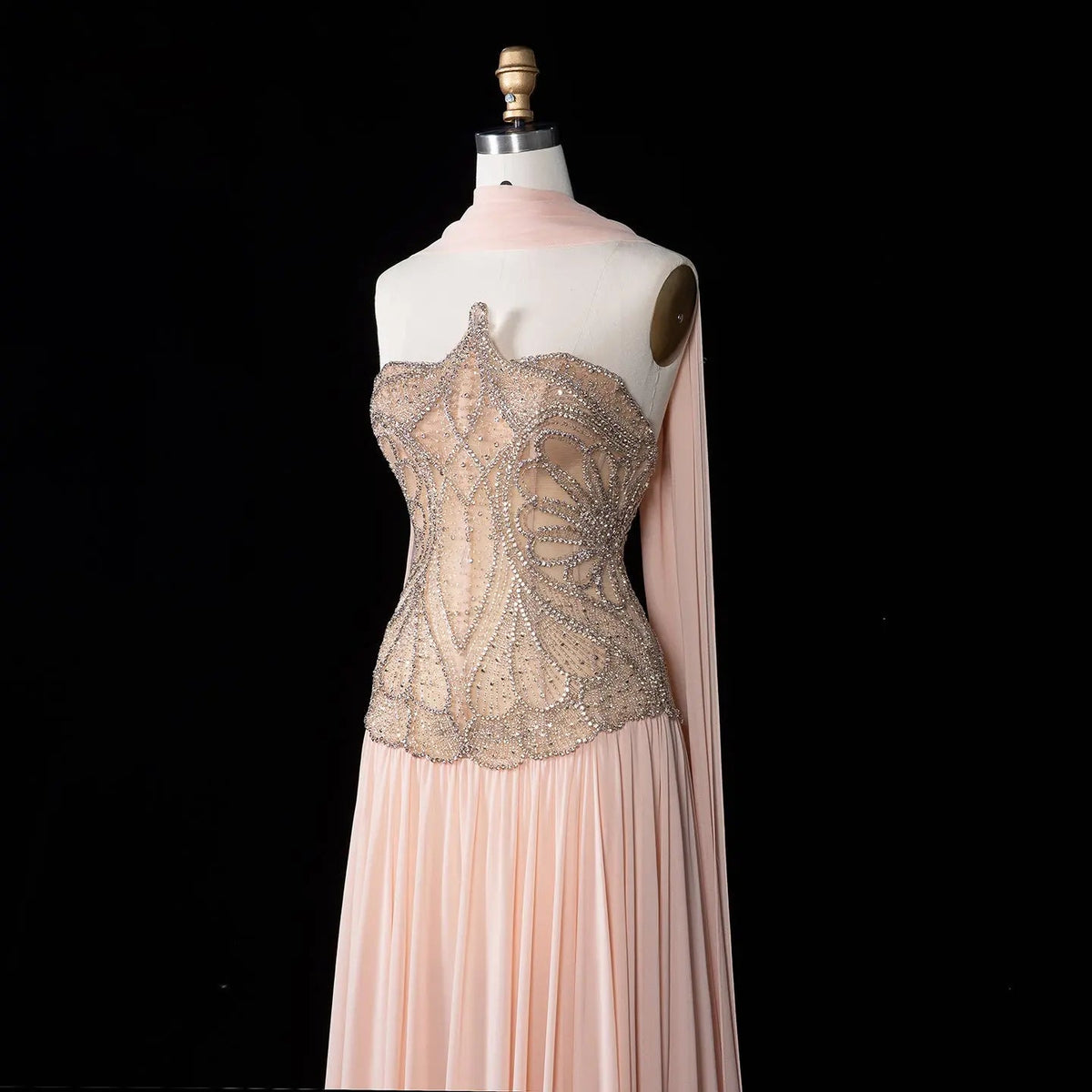 Blush Pink Strapless Corset Beaded Prom Evening Dress SS203