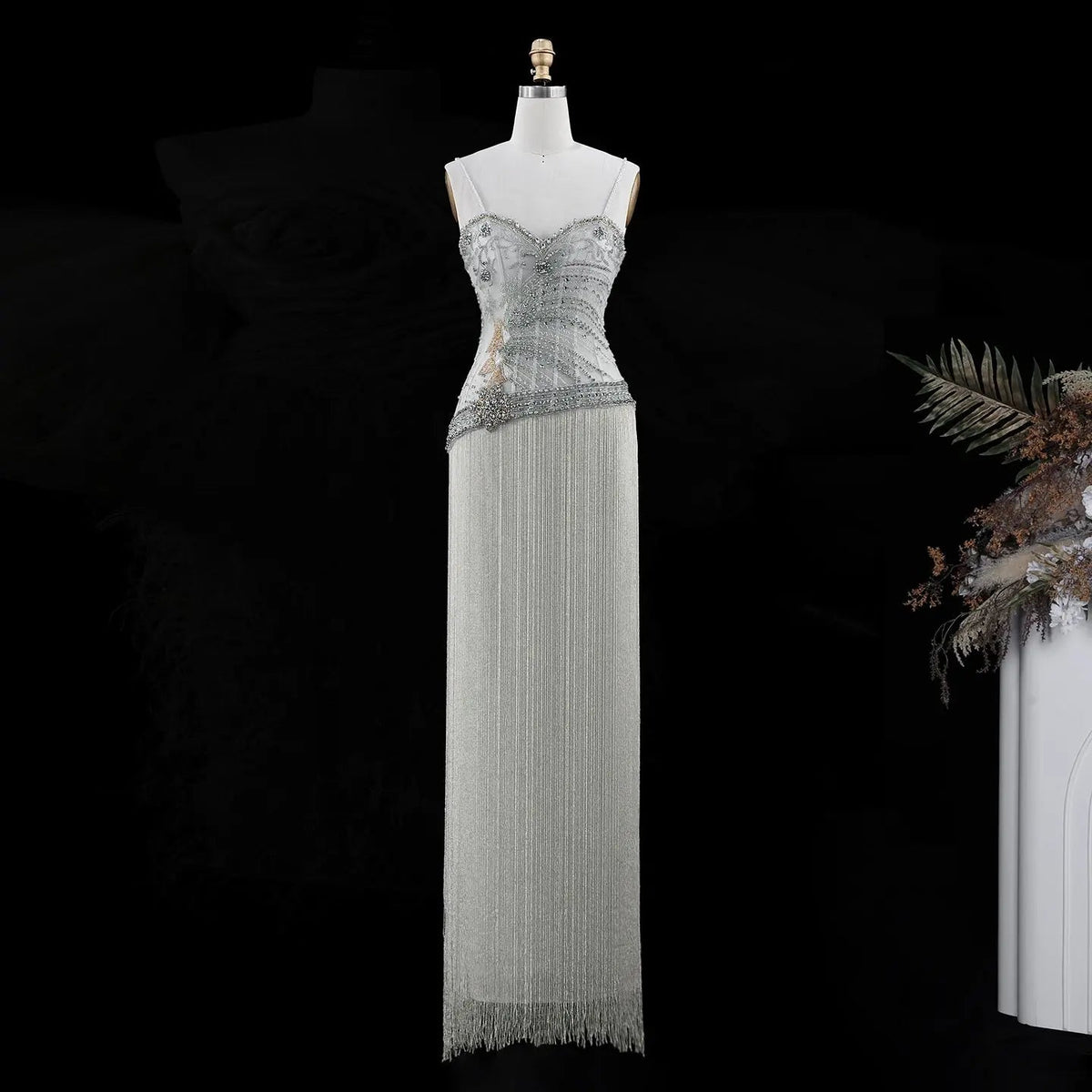 Aqua Beaded Corset Fringe Prom Formal Evening Dress SS202