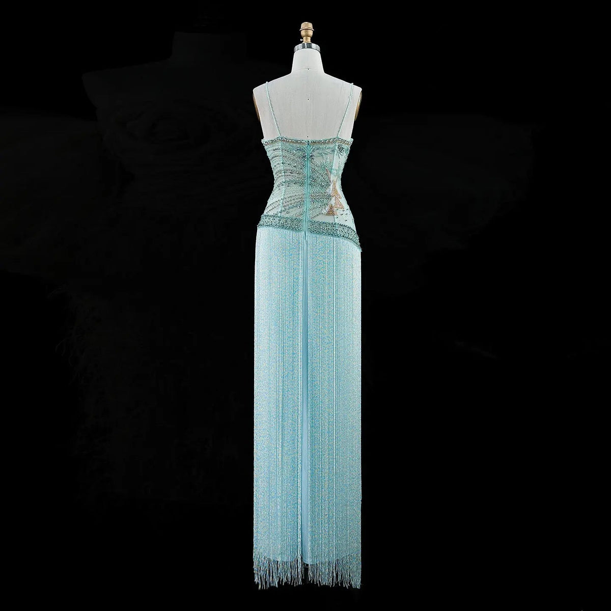 Aqua Beaded Corset Fringe Prom Formal Evening Dress SS202