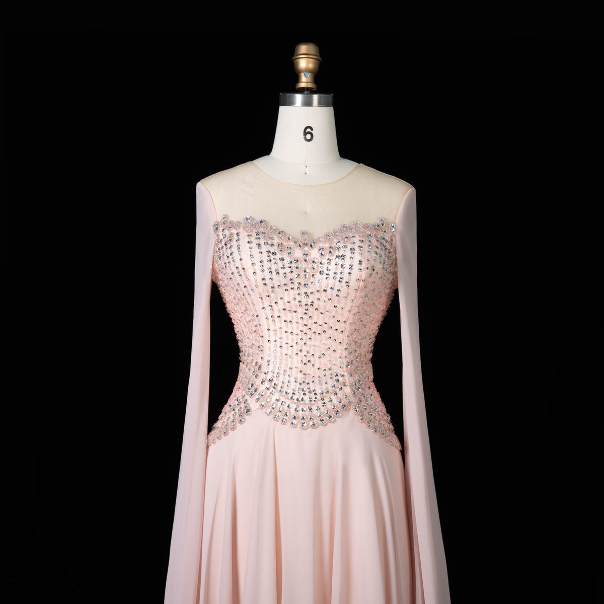 Elegant Pink Beaded Flowy Cape Sleeve Evening Dress SS367
