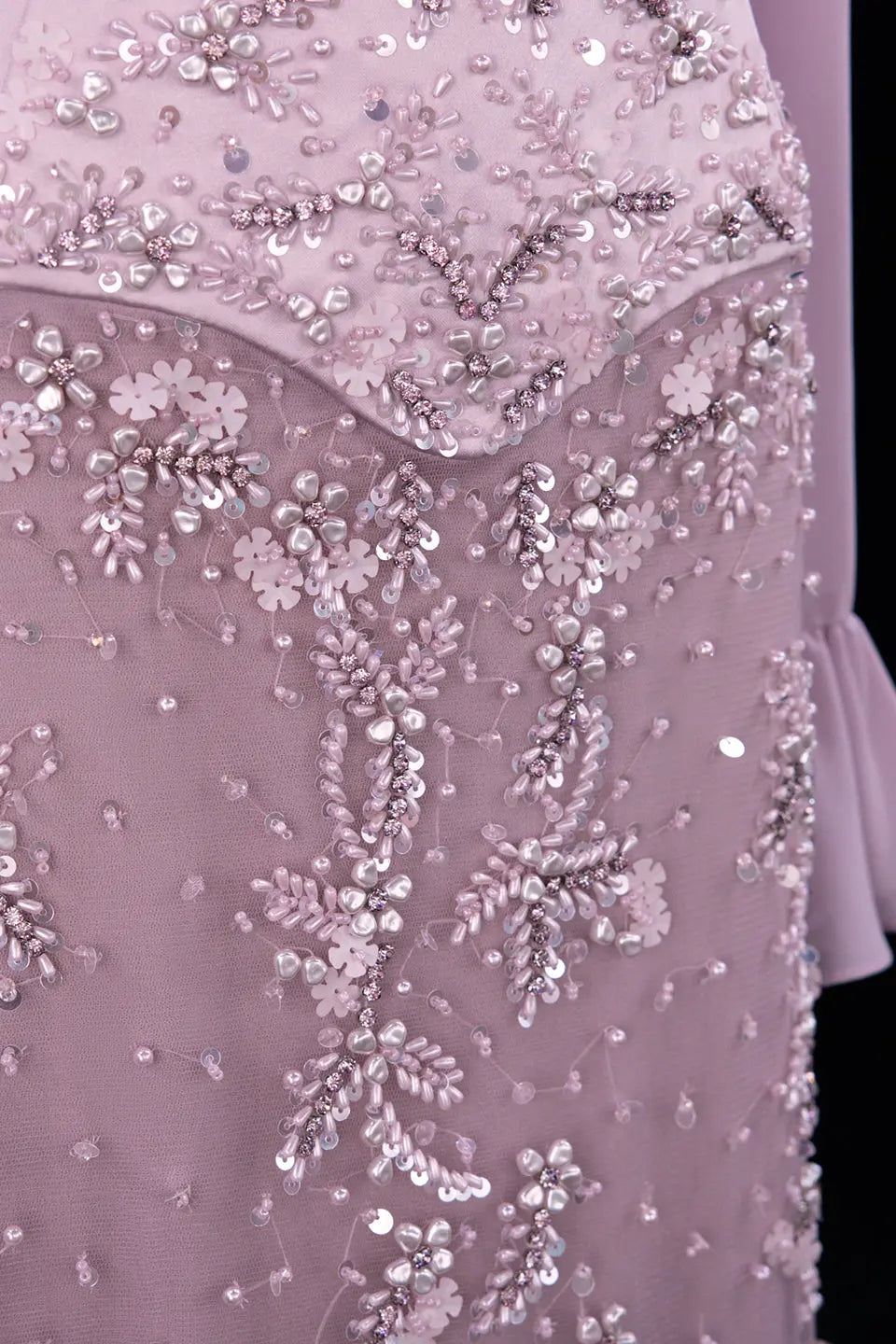 Pink Long Bell Sleeve Beaded Mermaid Evening Dress SS211