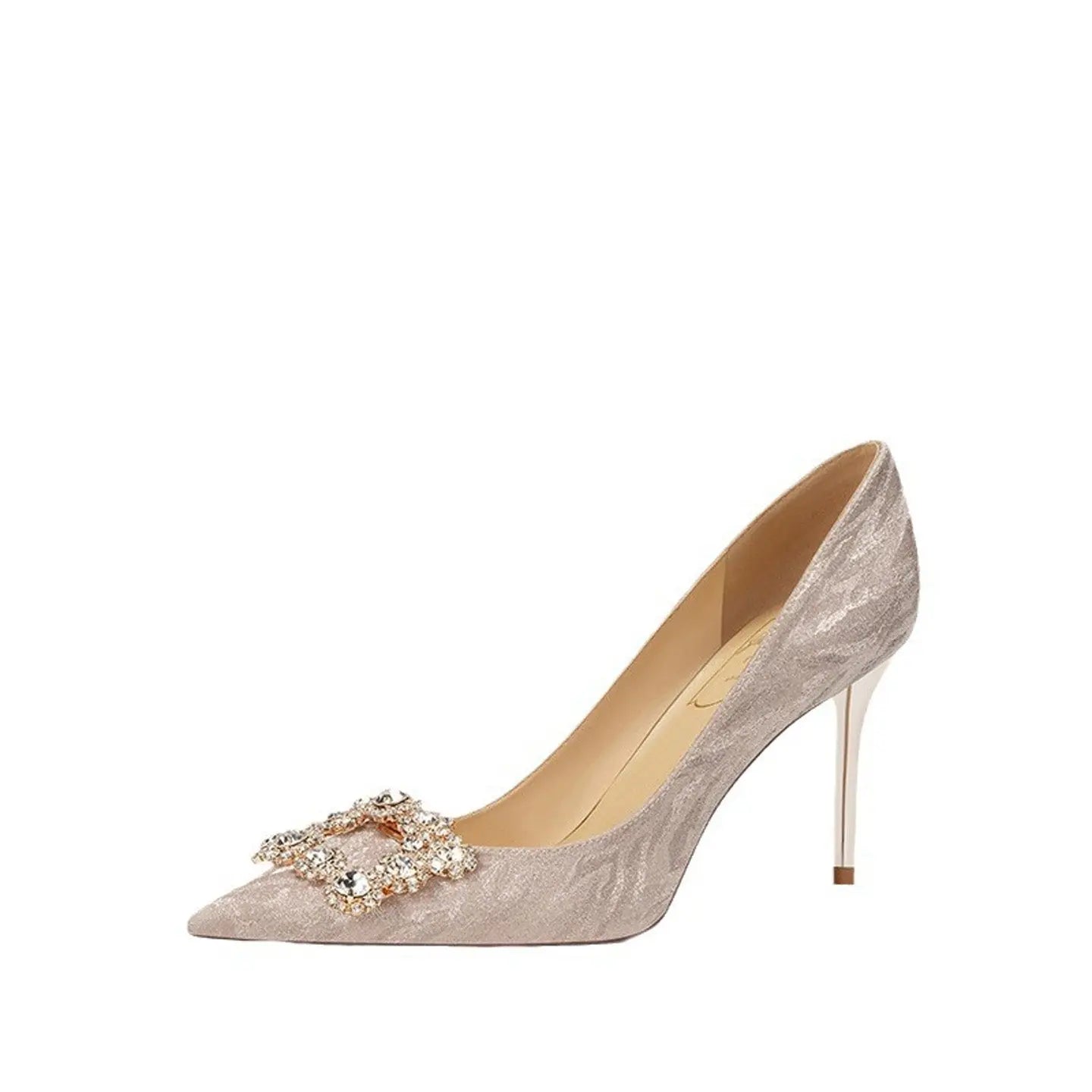French Square Rhinestone Sheepskin High Heel HH019