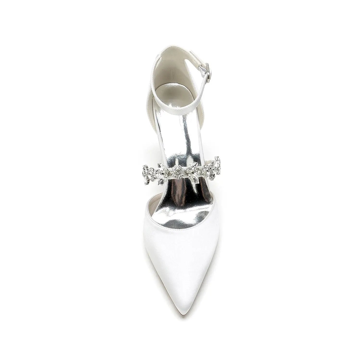 Pointed-Toe Block-Heel Pumps with Ankle Strap and Rhinestones HH022