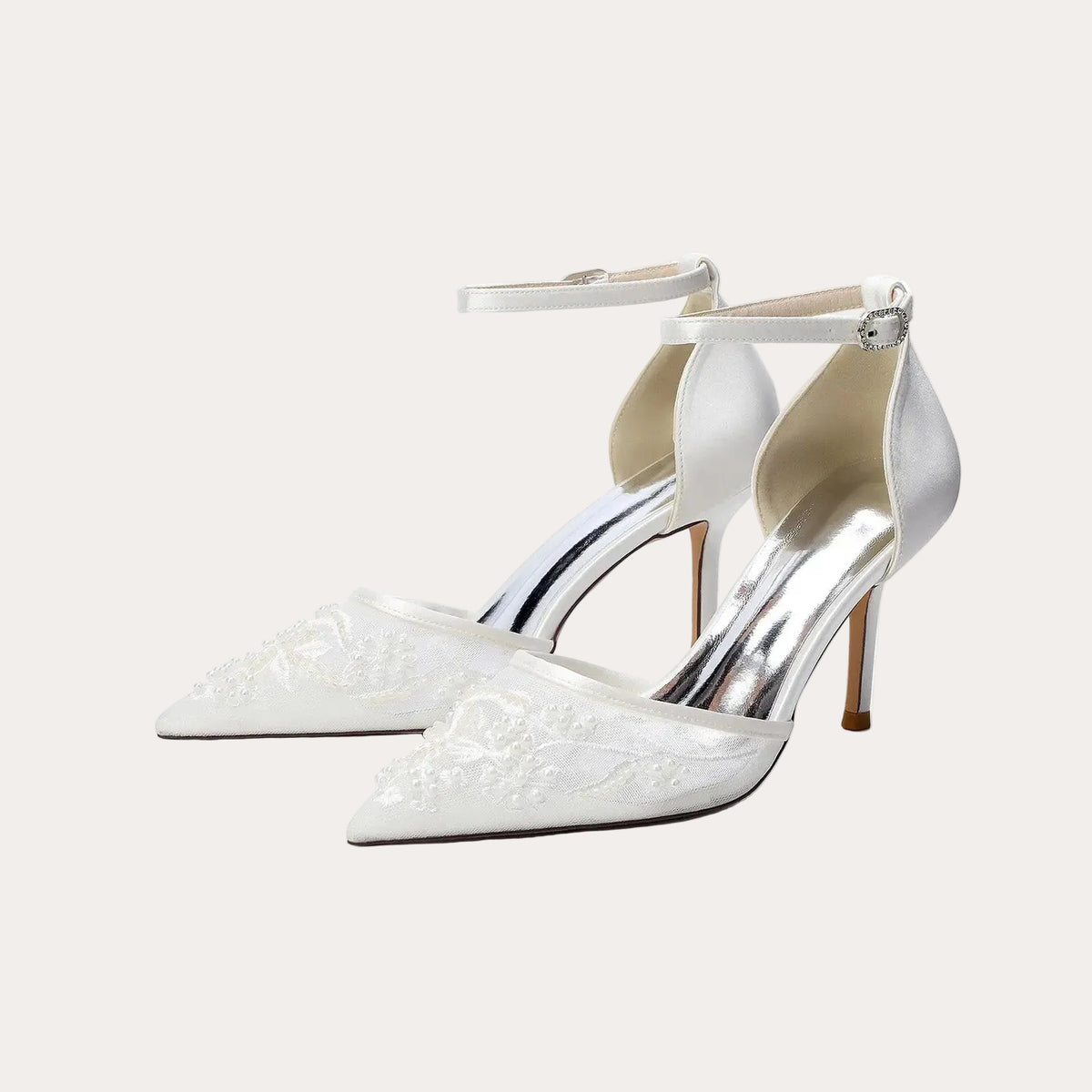 Pearl Embellished Mesh Pointed Toe High Heel HH024