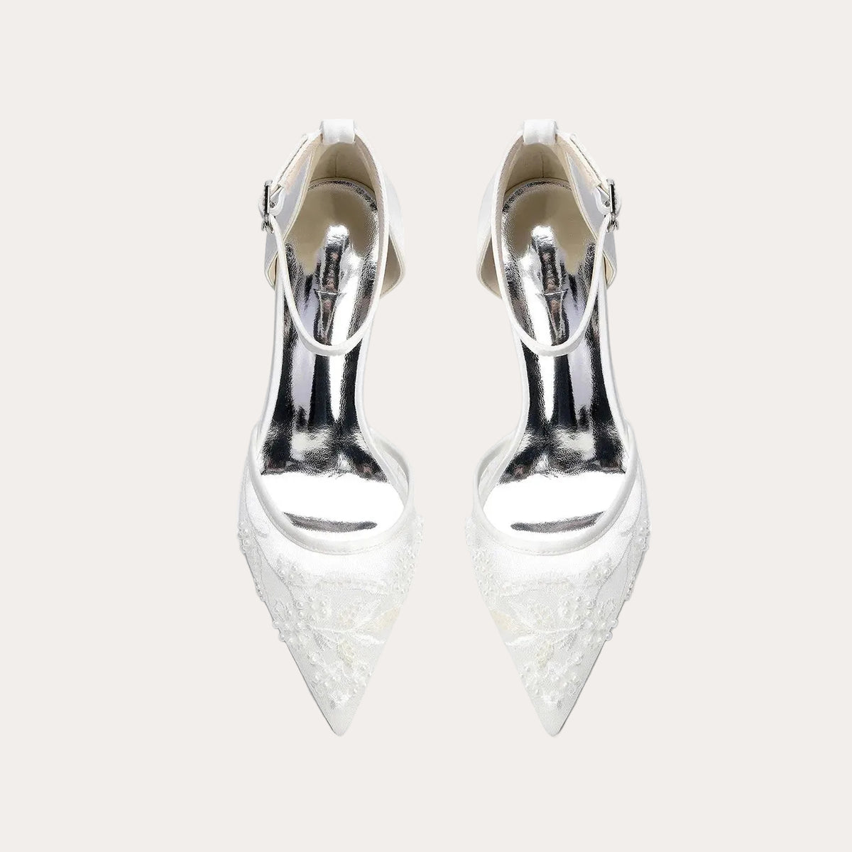 Pearl Embellished Mesh Pointed Toe High Heel HH024