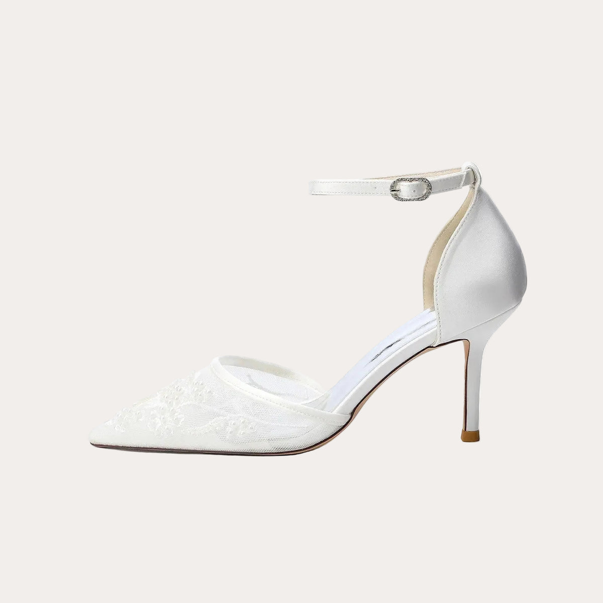 Pearl Embellished Mesh Pointed Toe High Heel HH024