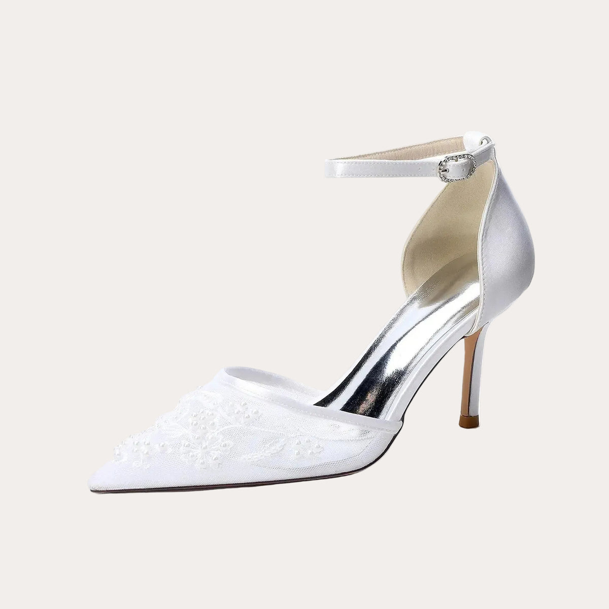 Pearl Embellished Mesh Pointed Toe High Heel HH024
