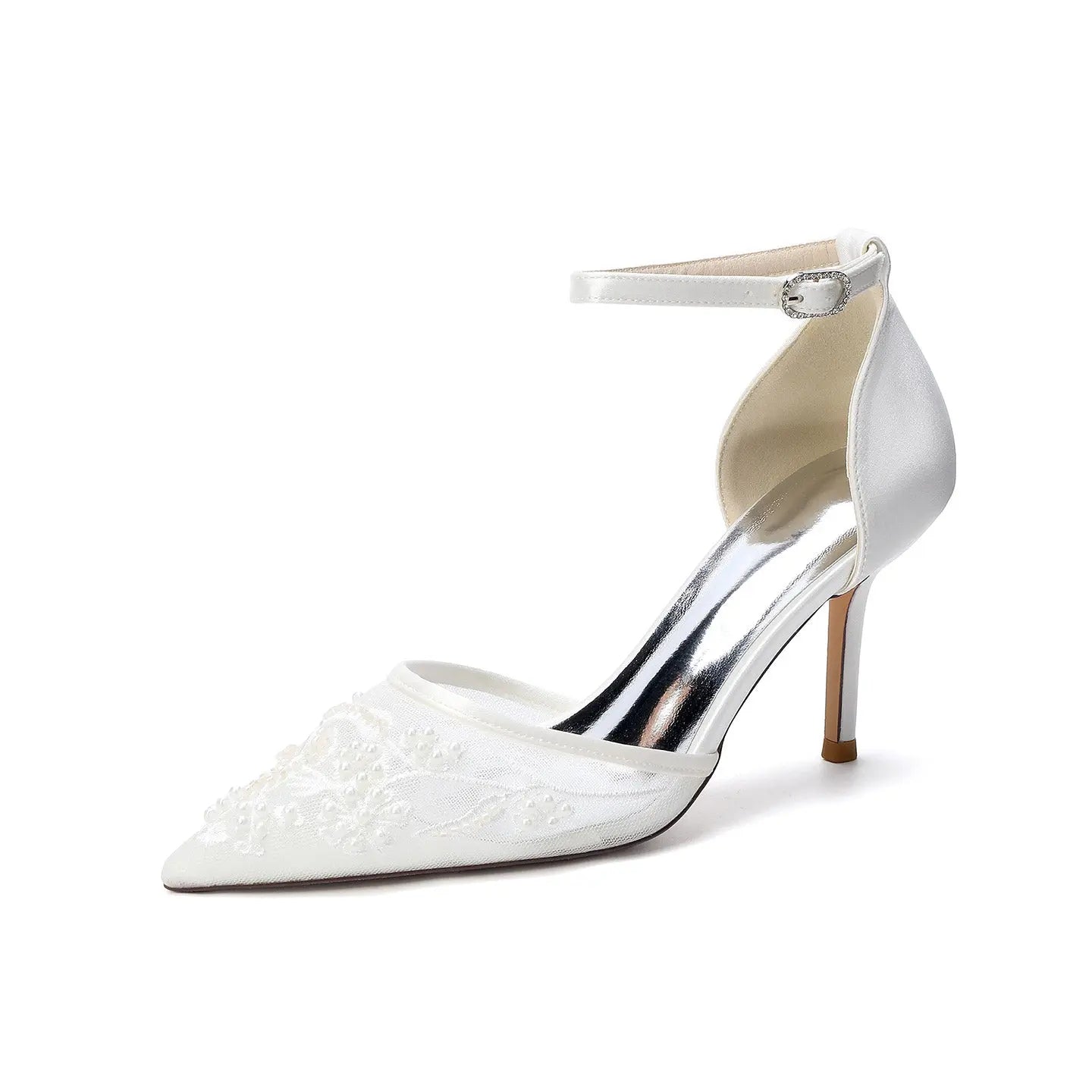 Pearl Embellished Mesh Pointed Toe High Heel HH024