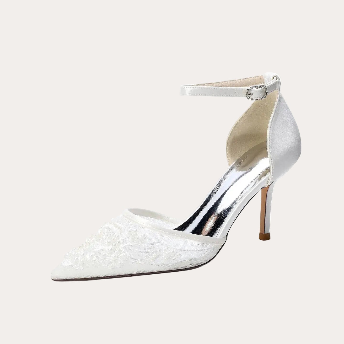 Pearl Embellished Mesh Pointed Toe High Heel HH024