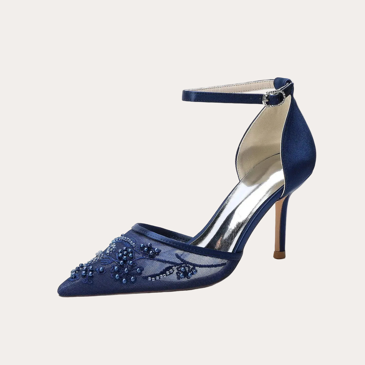 Pearl Embellished Mesh Pointed Toe High Heel HH024