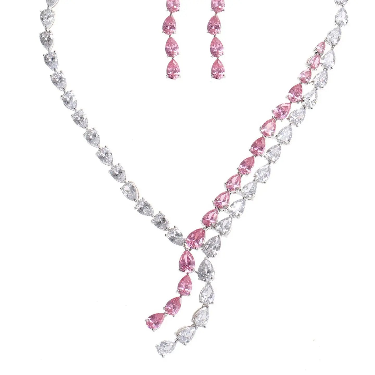 Teardrop Zircon Necklace Earrings Jewelry JW003