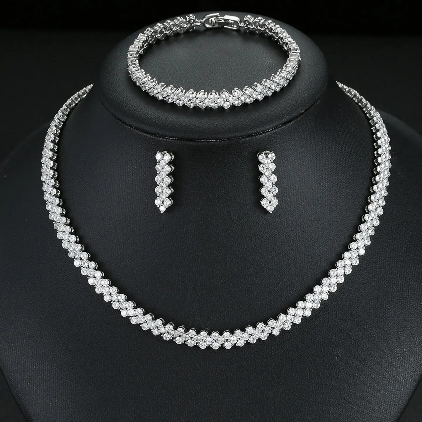 Roman Zircon Necklace Earrings Bracelet Set JW006