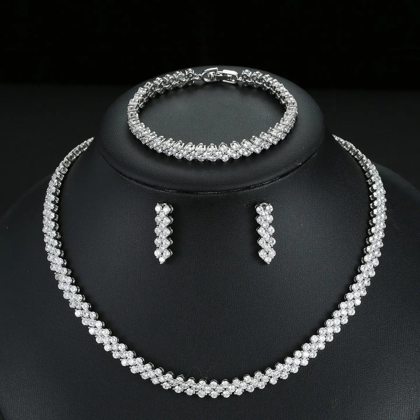 Roman Zircon Necklace Earrings Bracelet Set JW006