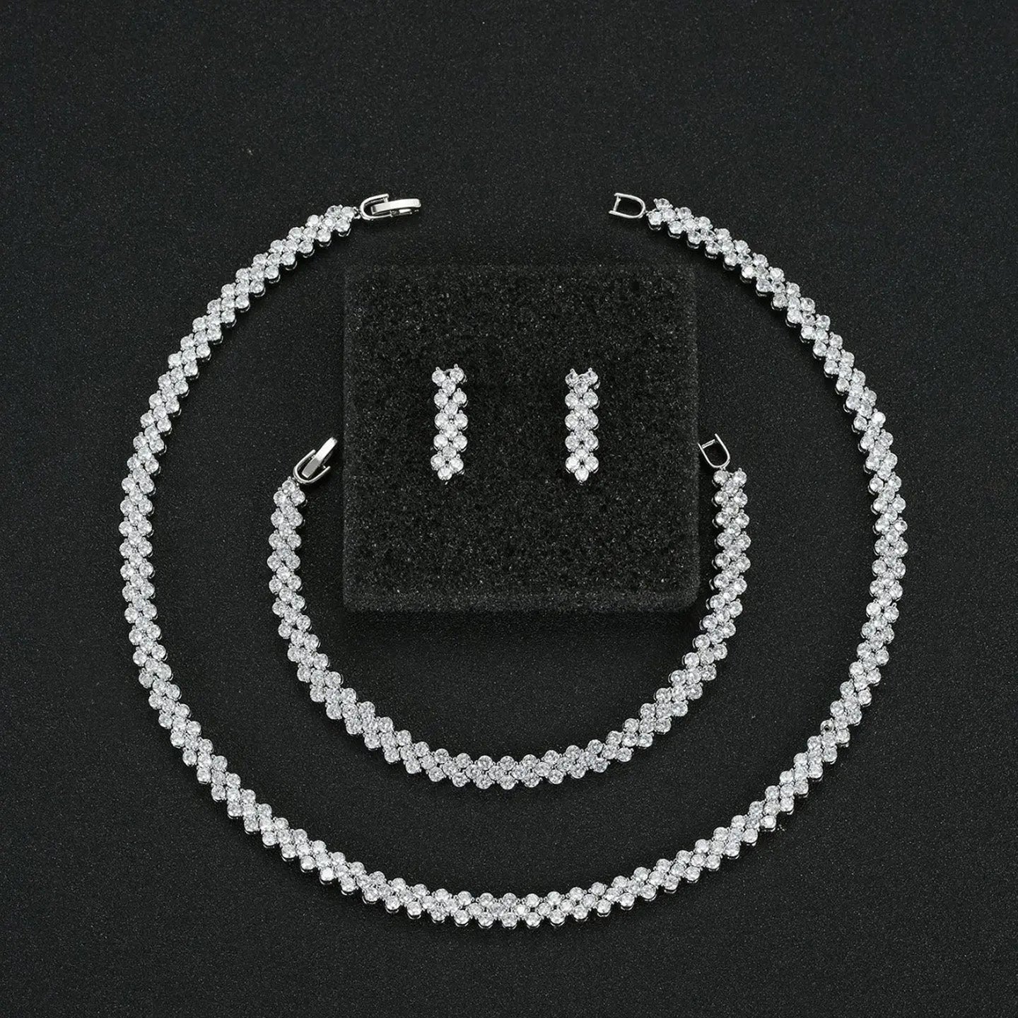 Roman Zircon Necklace Earrings Bracelet Set JW006