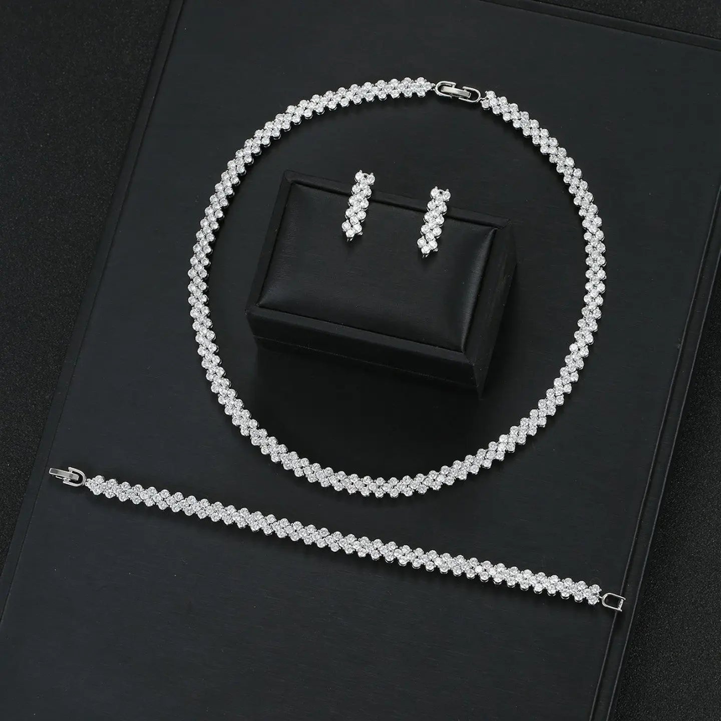 Roman Zircon Necklace Earrings Bracelet Set JW006