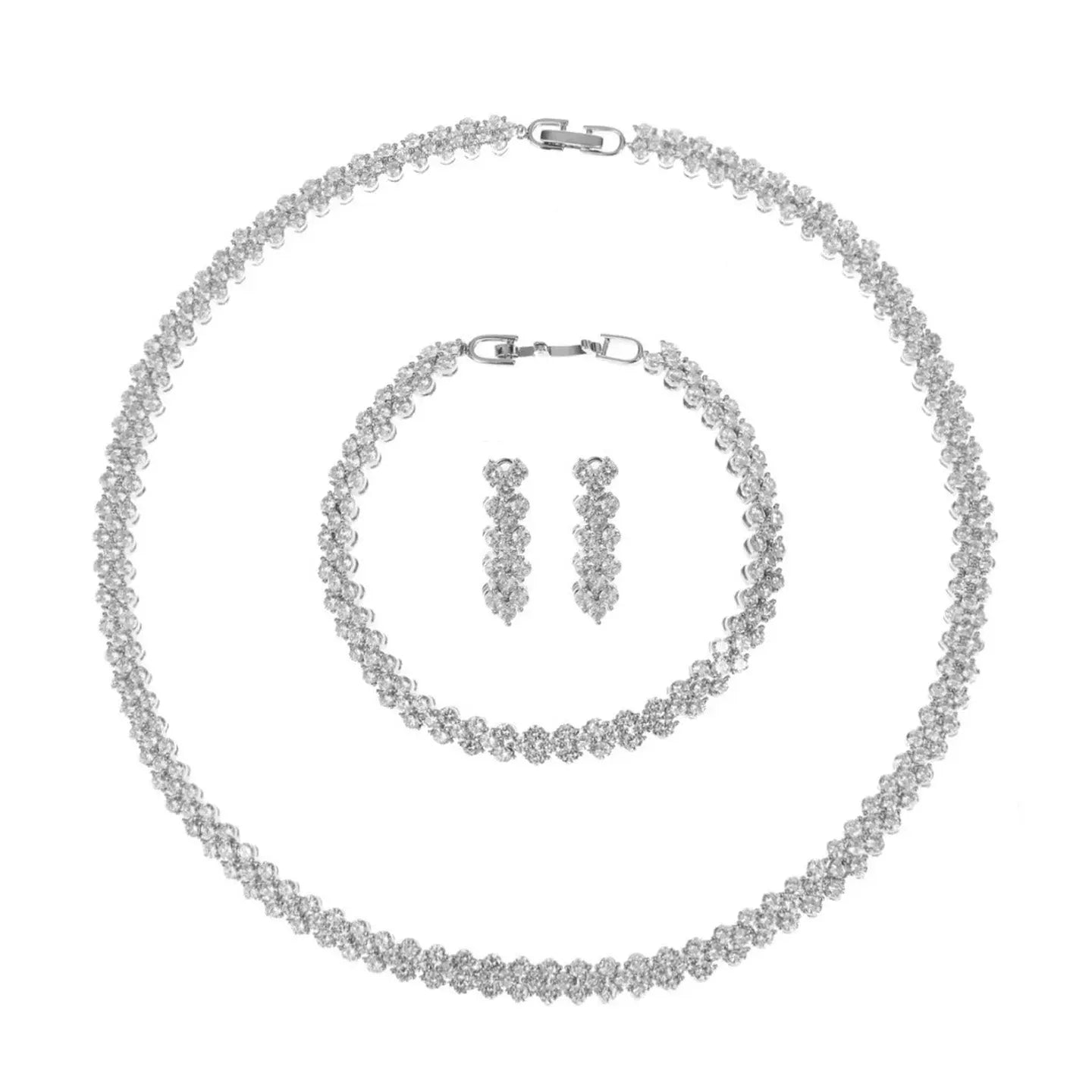 Roman Zircon Necklace Earrings Bracelet Set JW006