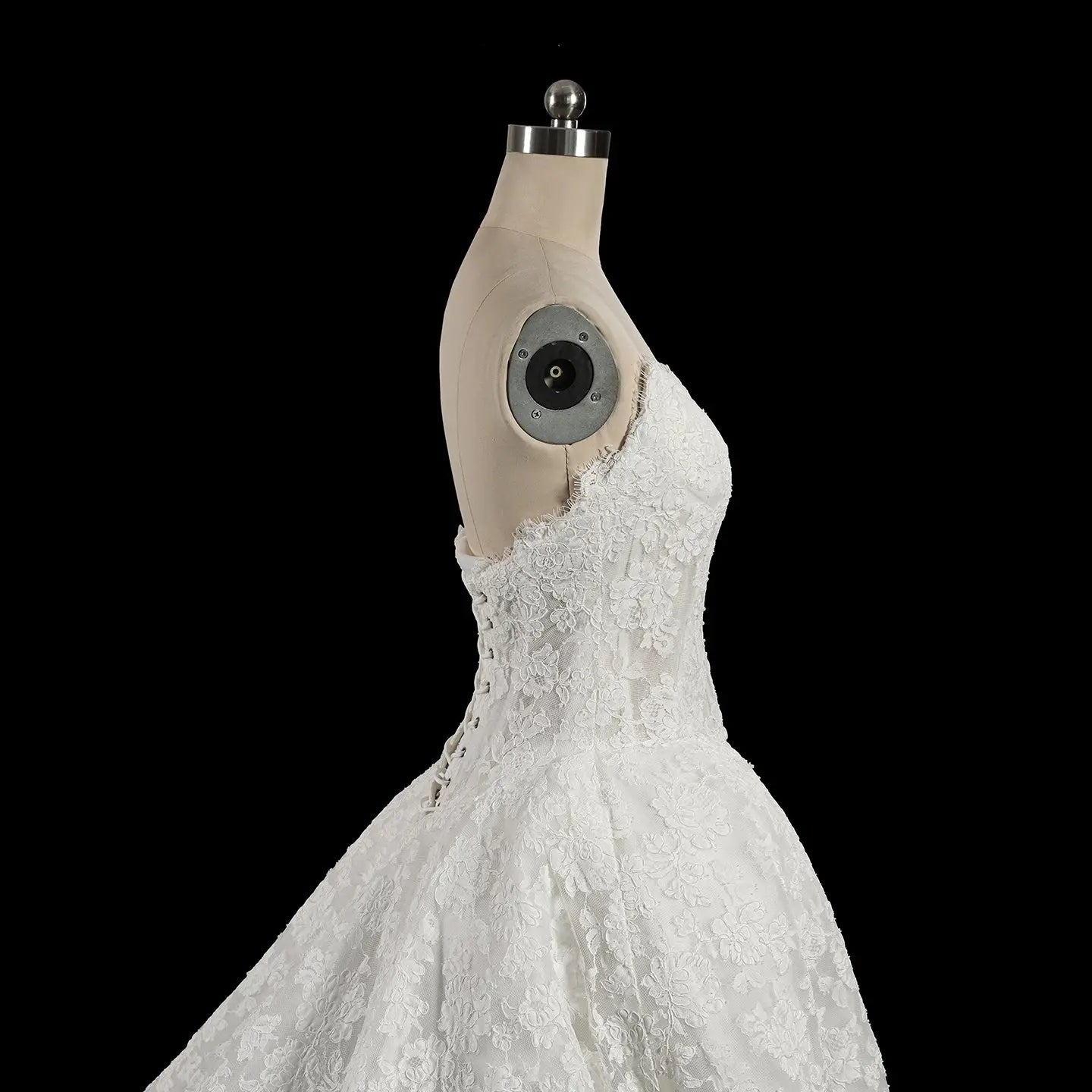 White Floral Lace Strapless Bridal Gown Sweetheart Neckline Front Button Ball Gown SW742 - White