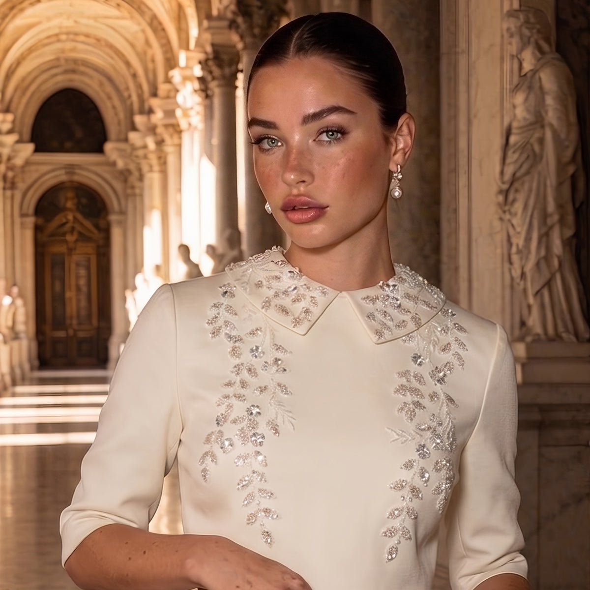 Elegant Arabic Beaded Two Piece Evening Dress with Sleeves SS214