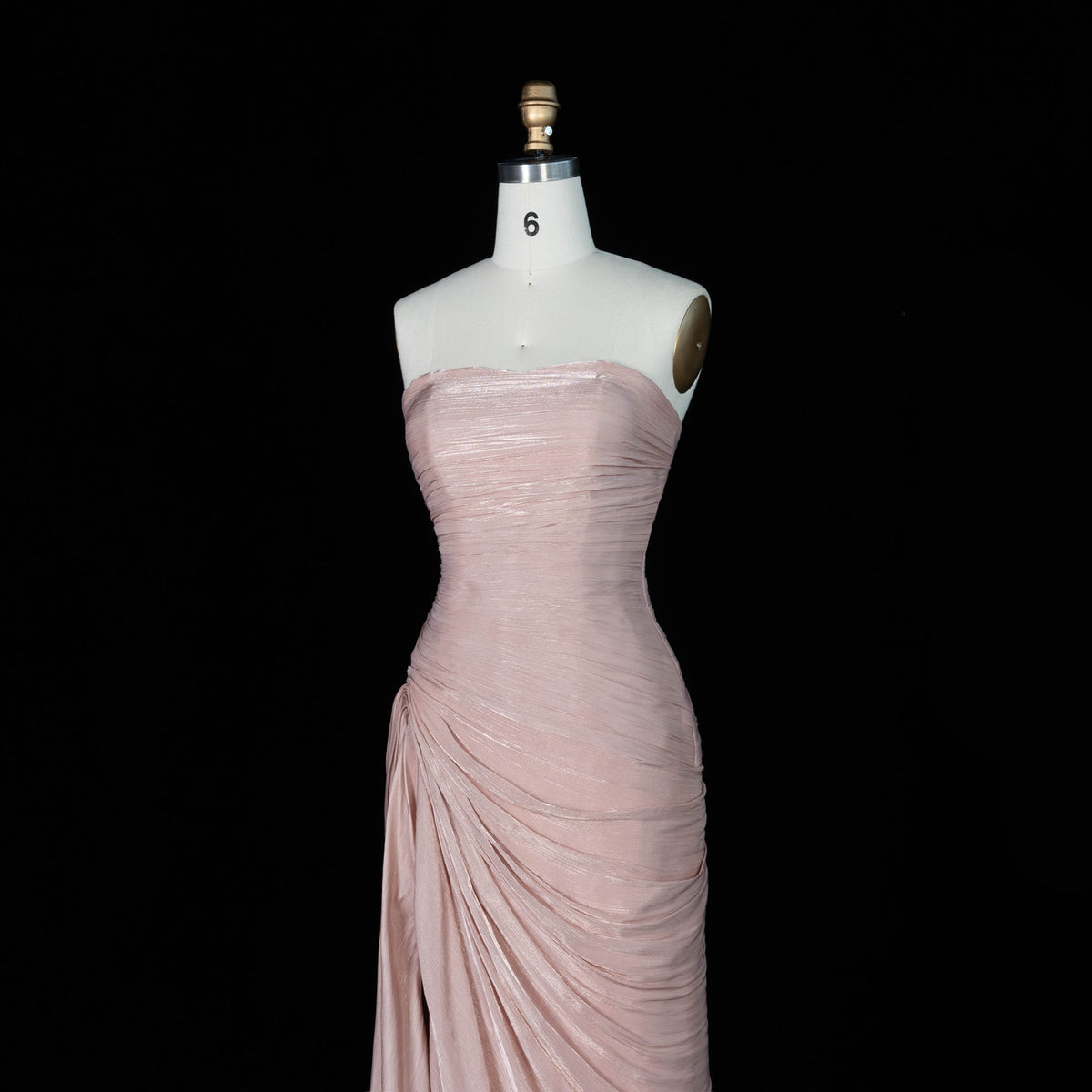 Luxury Rose Pink Strapless High Slit Evening Dress with Overskirt SF053