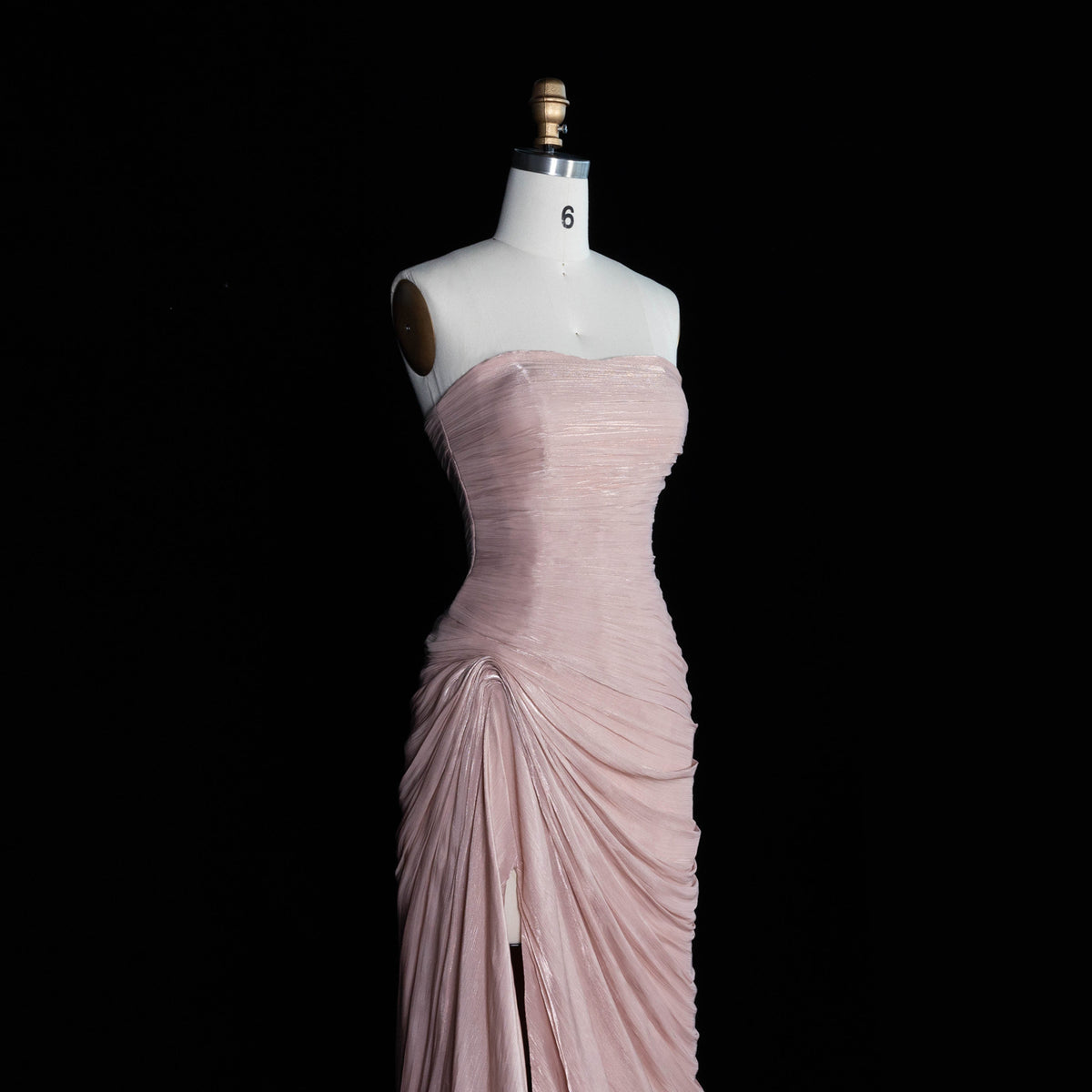 Luxury Rose Pink Strapless High Slit Evening Dress with Overskirt SF053
