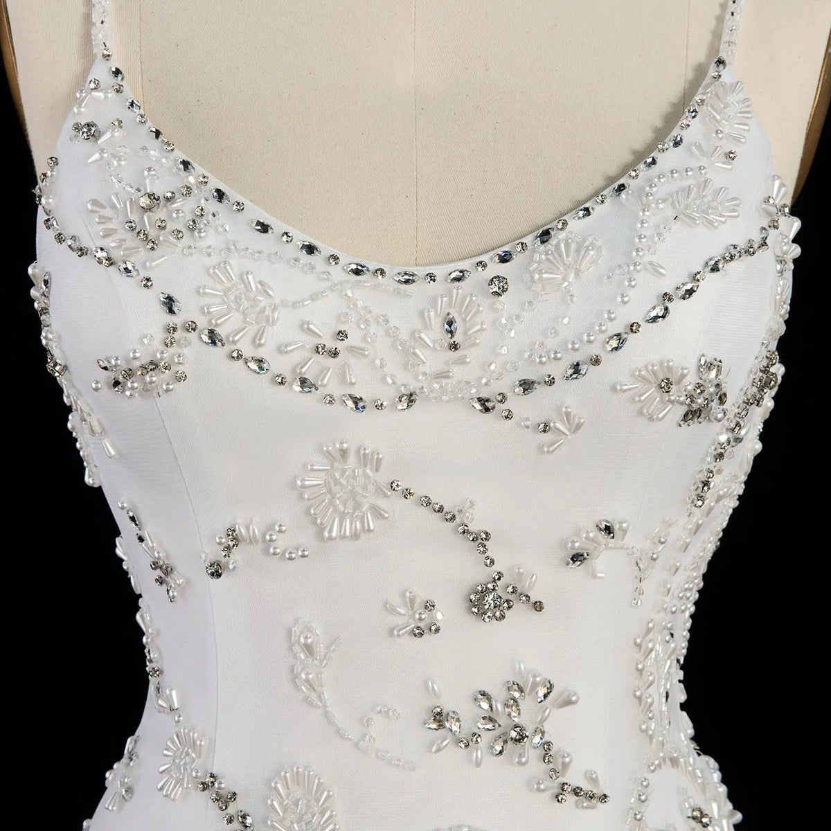 White Spaghetti Strap Beaded Rhinestone Backless Long Evening Dress SS576