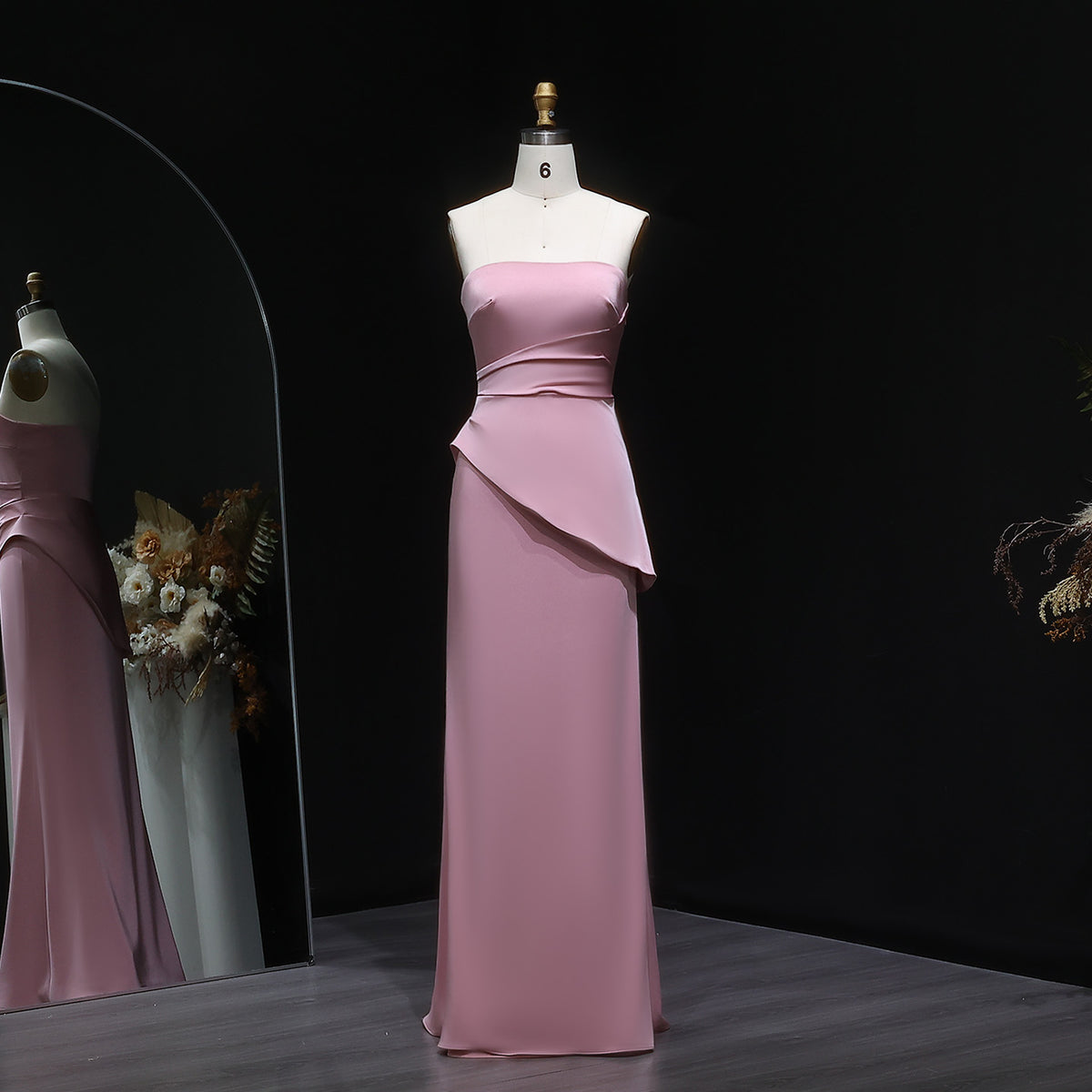 Dreamy Pink Plain Smooth Sleeveless Tube Top Gala Evening Dress SF213